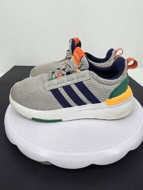 adidas Youth Size 3 Cloudfoam Sneakers Grey Blue Orange Green Colorblock Running